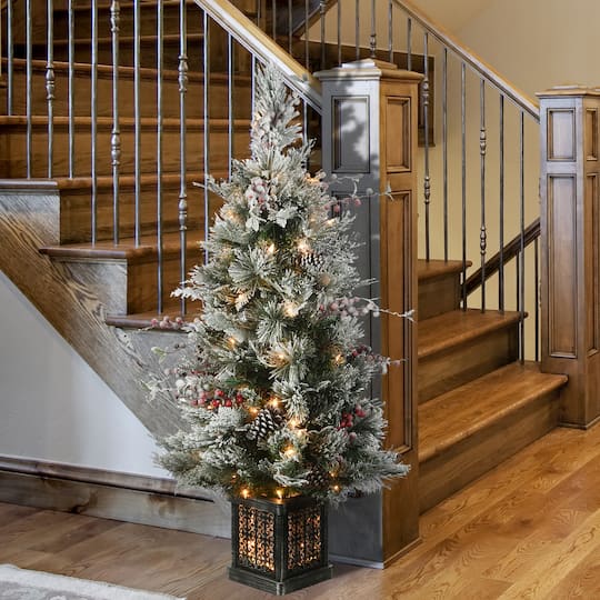 4ft. Pre-Lit Snowy Bedford Pine Entrance Artificial Christmas Tree, Clear Lights
